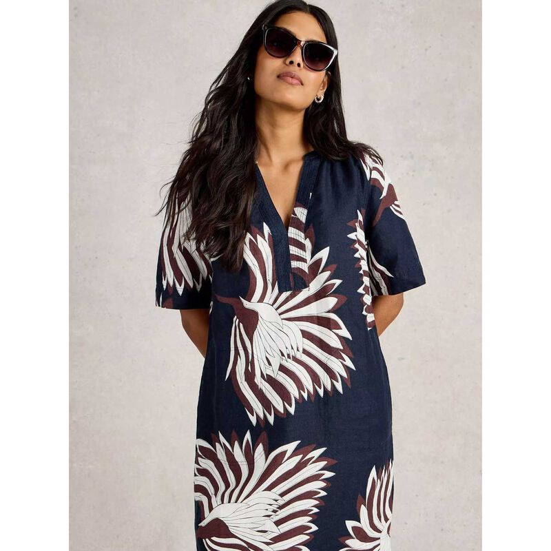 White Stuff June Linen Print Dress image number 3
